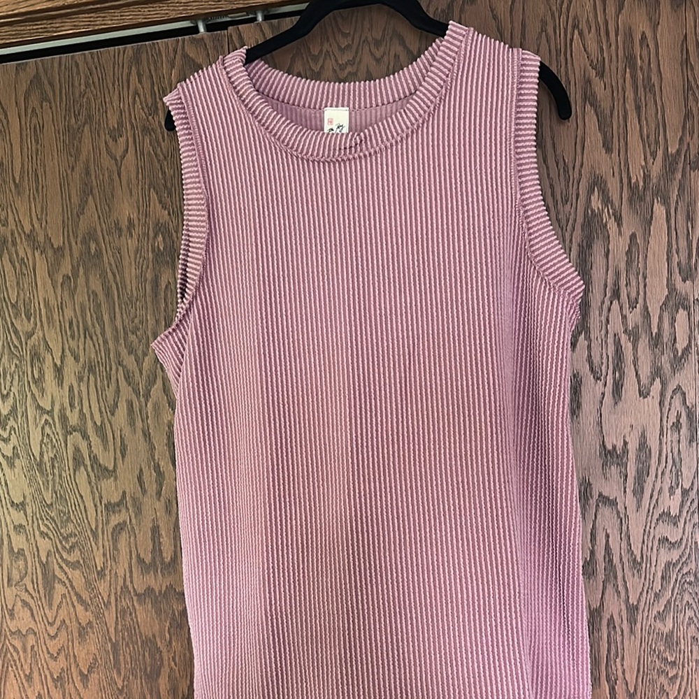 7th Ray Pink Ribbed Sleeveless Tank Top